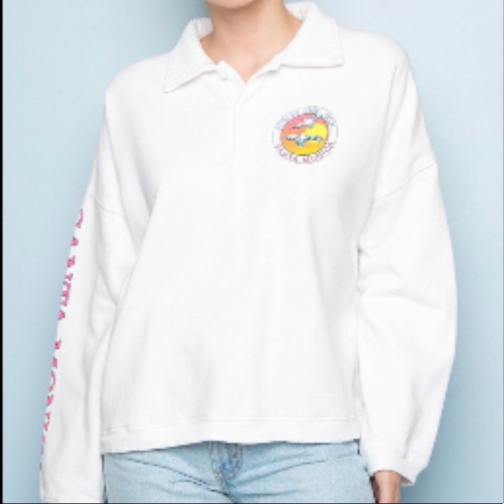John Galt Fun in the Sun White Collared Sweatshirt